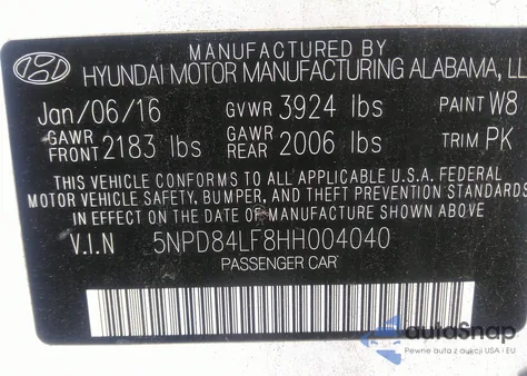 2017 Hyundai Elantra Se from USA, damaged, VIN 5NPD84LF8HH004040